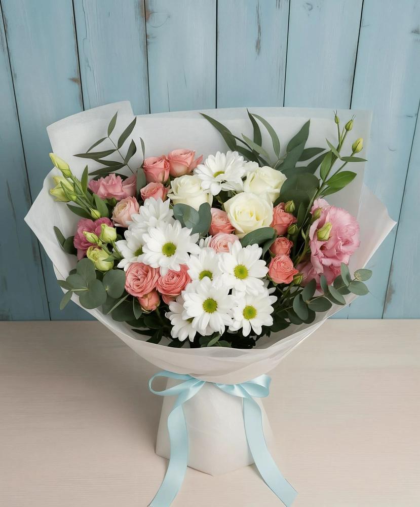 Букет цветов из: Розы, Лизиантусы и Хризантемы в Мисайлово