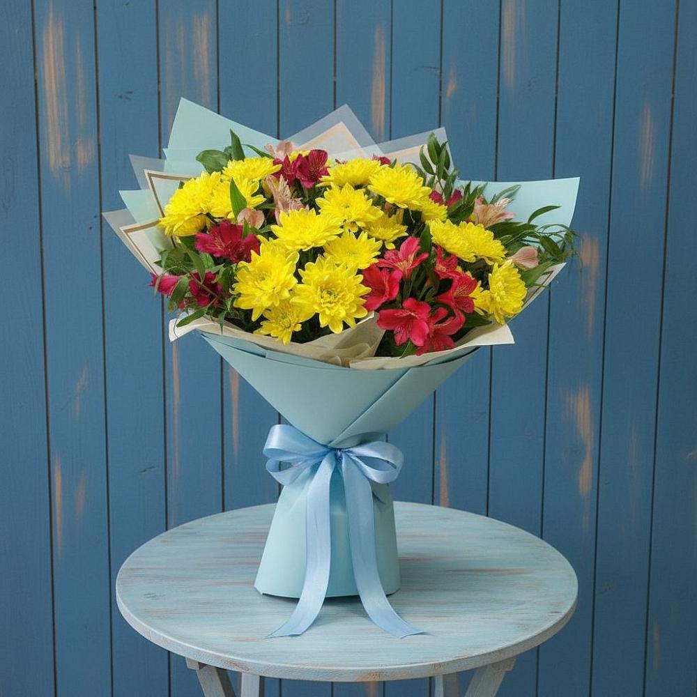 Букет цветов из: Альстромерии и Хризантемы в Мисайлово
