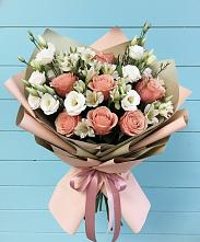 Букет цветов из:  Розы, Альстромерии и Лизиантусы в Мисайлово