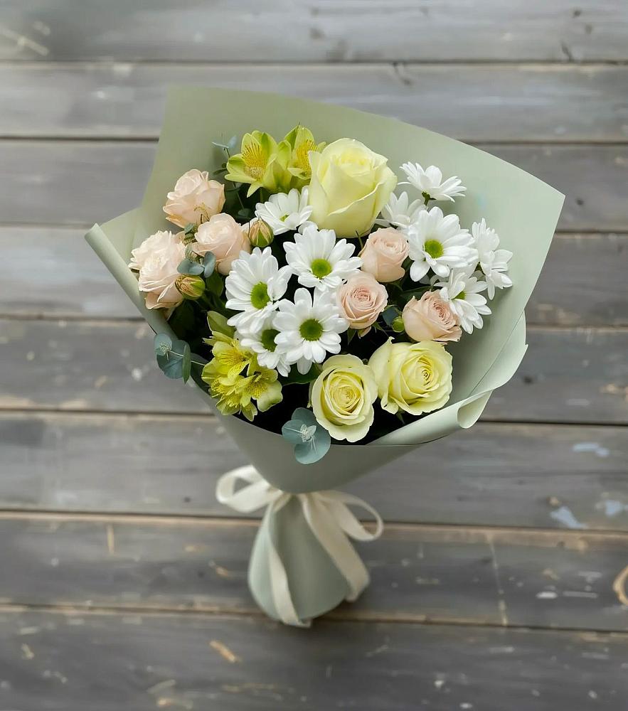 Букет цветов из: Альстромерии, Розы и Хризантемы в Мисайлово