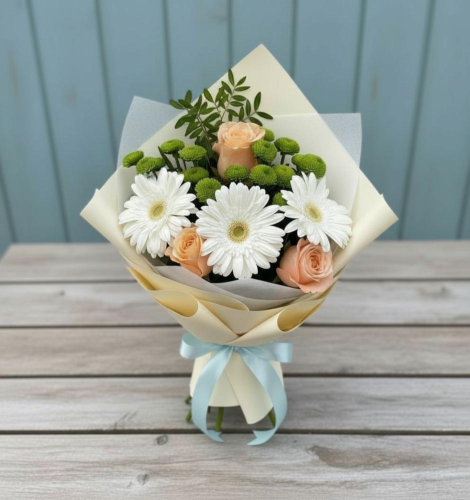 Букет цветов из: Герберы, Розы и Хризантемы в Мисайлово
