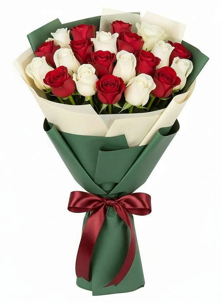 Букет Микс из красных и белых роз в Мисайлово