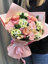 Букет нежные объятья в Мисайлово Букет цветов из: Гвоздики, Розы и Хризантемы в Мисайлово