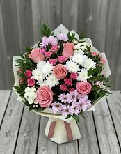 Букет цветов из:  Альстромерии, Гвоздики, Розы и Хризантемы в Мисайлово