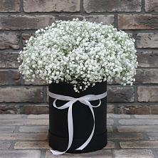 Цветочная композиция из Гипсофила в шляпной коробке в Мисайлово